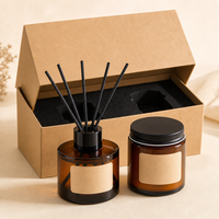Diffuseur de parfum en verre ambré et bougie parfumée en cire de soja, coffret cadeau avec boîte pour la décoration de la maison à Noël et du Nouvel An