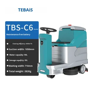 Mesin Pembersih Lantai Industri TeBaiShi C6, Model Ride-on dengan Dua Sikat Besar, Penghisap dan Pengepel Terintegrasi - Product Image 5