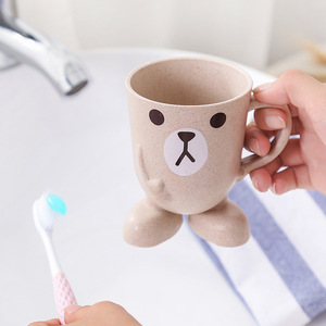 <b>Cute</b> Cartoon Toothbrush Cup With <b>Bear</b> Face Design For Kids And Adults Home Use PP Material Nordic Color Options - Product Image 2
