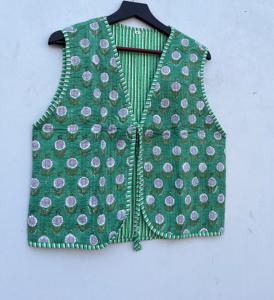 Handmade Cotton Puffer Quilted <b>Women's</b> V-Neck <b>Waistcoat</b> Casual Style Flower Printed Short Winter Vest for Outer Wear - Product Image 4