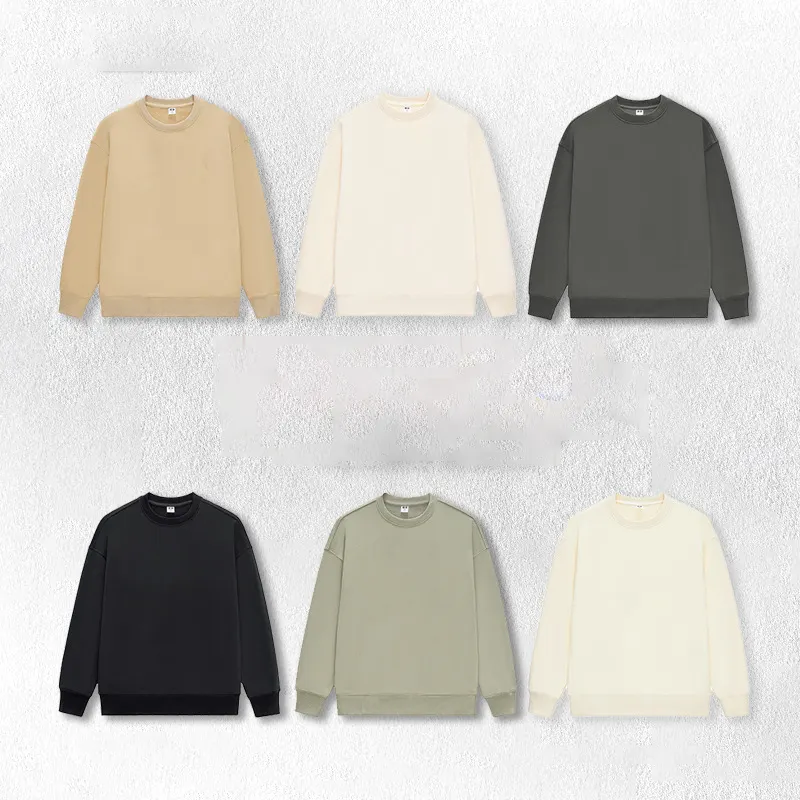 H5132 Ins&Tiktok Fashion 380g Cotton+Polyester 6 Color Fleece Lined Pullover Man Crew Neck Sweatshirts