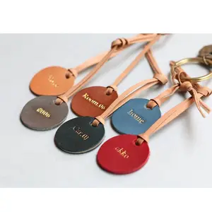 Professional Customization High Quality Round Tenant Pu Leather Key Chain And Leather Wristlet Keychains