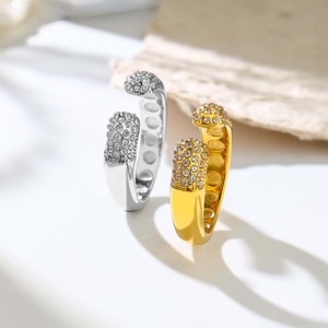Open Cuff <b>Ring</b> 18K Gold Plated Stainless Steel Pave Cubic Zirconia Stackable <b>Statement</b> <b>Ring</b> for Women - Product Image 2