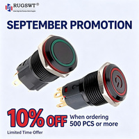 Bouton-poussoir métallique momentané/verrouillable noir 16mm 19mm 22mm avec LED annulaire verte et rouge, étanche IP67 pour machines industrielles