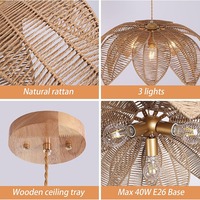 Lustre Bohème Rustique Transfrontalier à LED, Finition Dorée, Forme Fleur, Idéal pour Salle à Manger et Îlot de Cuisine