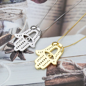 Bling Baguette <span class=keywords><strong>collana</strong></span> <span class=keywords><strong>di</strong></span> palma <span class=keywords><strong>con</strong></span> la <span class=keywords><strong>mano</strong></span> <span class=keywords><strong>di</strong></span> <span class=keywords><strong>Fatima</strong></span> ciondolo occhio religioso gioielli alla moda ciondolo collane - Product Image 2