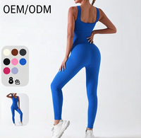 Combinaison de yoga côtelée sans couture pour femme, longueur intégrale, col en U, dos ouvert, sans manches, extensible dans les quatre sens, tenue d'entraînement