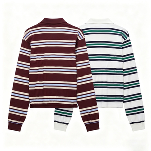 <span class=keywords><strong>Polos</strong></span> a rayas de manga larga de 2025 gramos personalizados de alta calidad <span class=keywords><strong>para</strong></span> mujer 180-Logotipo personalizable - Product Image 2