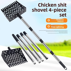 <span class=keywords><strong>Pelle</strong></span> à fumier de poulet en acier inoxydable à 4 sections avec lame de 25 cm, manche long, argent/noir, emballage en boîte pour usage agricole - Product Image 2