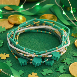 Set di Gioielli Go2boho per San Patrizio, Bracciale con Perline Verdi, Charm a <span class=keywords><strong>Trifoglio</strong></span>, Braccialetto Elastico - Product Image 5
