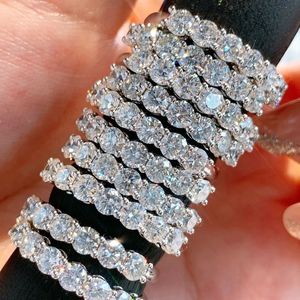 Xinfly Factory Wholesale Luxury 18K White Gold AU750 Tennis Diamond <b>Ring</b> Eternity Band Jewelry - Product Image 2