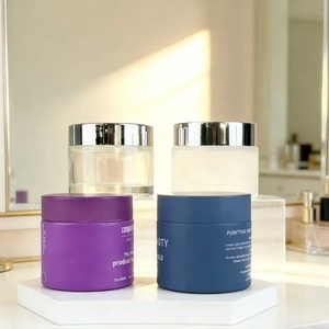 Factory Price Frosted purple <b>Empty</b> Glass <b>Jar</b> Silk Screen 30g 50g 100g clear Frosted Glass <b>Jar</b> with Glossy Silver Lid - Product Image 1