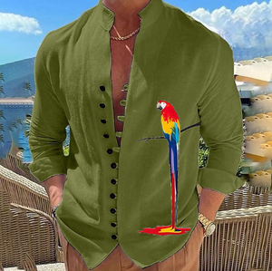 2025 Design gratuito 100% estivo in poliestere 3D con <span class=keywords><strong>colletto</strong></span> Casual hawiano a maniche lunghe <span class=keywords><strong>camicia</strong></span> da uomo bassa MOQ - Product Image 2