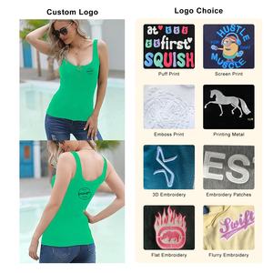 Camisetas sin Mangas con Cuello Redondo Acanalado para Mujer, Top Sólido con Logotipo Personalizado, 95% Algodón Peinado, 5% Elastano, Ajuste Delgado, Camisetas con Botones - Product Image 3