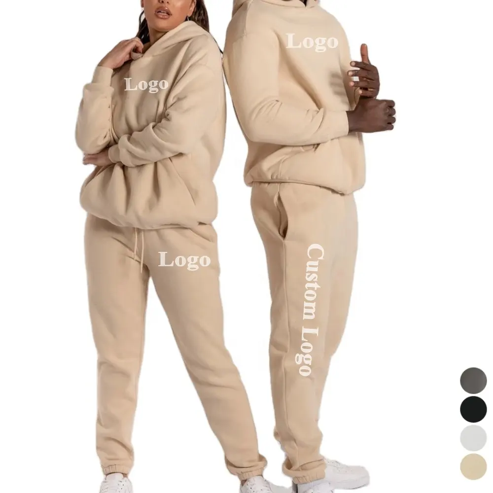 Custom Logo Sportswear Sweat Suits White Cotton Hoodie and Jogger Sets Unisex Men Women Sweatsuit Tracksuit Set Jogging Suit