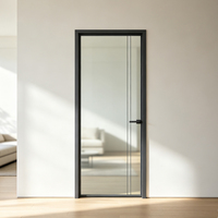 Nouvelle conception de porte battante en aluminium noir minimaliste avec cadre étroit, verre cannelé, lumière douce et intimité pour salle de yoga