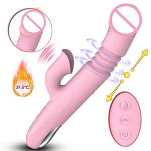 Vibromasseur réaliste télescopique à <span class=keywords><strong>triple</strong></span> stimulation avec logo personnalisé, fonction de chauffage et de léchage - Product Image 1