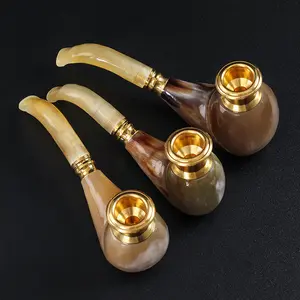 Atacado Filtro Tipo Tubo Ordinário Grosso Tabaco Natural Horn Pipe Dual-Use Lavável Bent Cigarro Titular