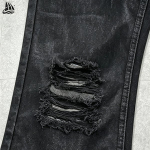 <span class=keywords><strong>Jeans</strong></span> da <span class=keywords><strong>Uomo</strong></span> in Denim Cerato Svasati a Zampa d'Elefante Neri a <span class=keywords><strong>Vita</strong></span> <span class=keywords><strong>Bassa</strong></span>, Vestibilità Aderente, Stile Vintage con Effetto Consumato e Personalizzati all'Ingrosso - Product Image 2