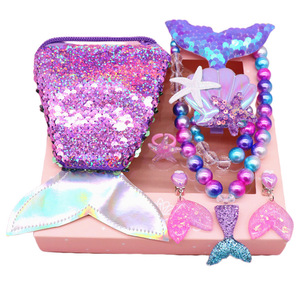 Conjunto de joyería para niños y niñas, collar de sirena para niños, anillo, pendientes, horquillas, diademas, conjunto de caja de regalo - Product Image 6