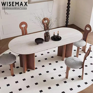 WISEMAX Japandi Furniture <strong>Mesa</strong> De Comedor Dining Room Furniture Solid Wood Travertine Slate Oval Dining <strong>Table</strong> for 8 Seats - Product Image 6