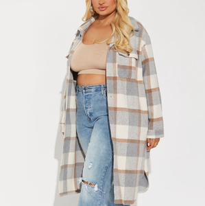 <span class=keywords><strong>Camicia</strong></span> Lunga Oversize a Quadri per Donna, Design Personalizzato all'Ingrosso, T-shirt con <span class=keywords><strong>Colletto</strong></span> e Bottoni in Cotone a Maniche Lunghe - Product Image 3