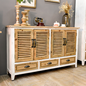 Chinese <b>Rustic</b> Shutter Door Design Solid Wood Furniture Kitchen Dining Room 3 Drawer Storage <b>Cabinet</b> - Product Image 4