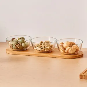 Linuo Borosilicate Glass Mixing Bowls Fruit Food Glass Salad Bowl Transparent Glass Salad Bowl Set