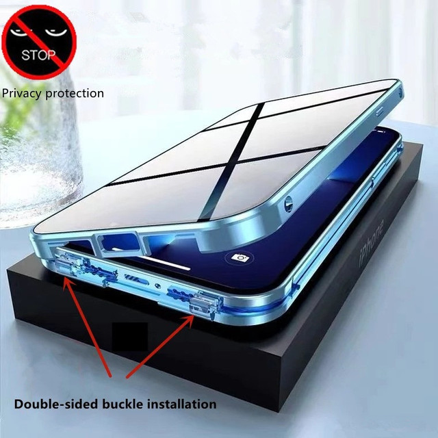 Camera Lens Protection Metal Frame Privacy Double Sided Glass Lock Mount Shockproof Phone Cases for iPhone 17 16 15 14 13 12 Pro