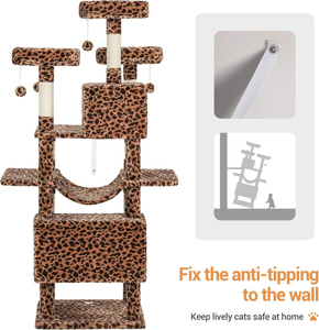 Árbol rascador <span class=keywords><strong>para</strong></span> gatos de alta resistencia de 72 pulgadas de altura con estampado de leopardo, dos casas y 3 hamacas <span class=keywords><strong>para</strong></span> gatos grandes, gimnasio de juegos - Product Image 1