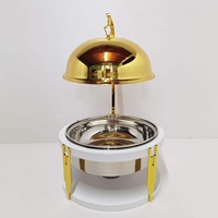 QY Luxury 8L Chauffe-Plat Rond Doré et Blanc en Acier Inoxydable avec Couvercle Suspendu pour Buffet, Hôtels, Mariages et Traiteur