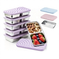 Boîte de rangement alimentaire en acier inoxydable 304 à 1/2 compartiment avec couvercle en silicone pour sauces et assaisonnements