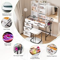 Table de toilette moderne en MDF de qualité export avec miroir, tiroirs, lumières USB colorées, multiples fonctions de rangement, écologique