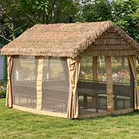 Gazebo de Jardín Ligero con Techo de Paja PE Impermeable, Tipo Caseta Cuadrada, de Acero con Recubrimiento en Polvo, Directo de Fábrica