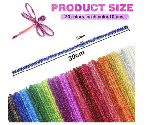 منظفات الأنابيب ، مجموعة منظفات الأنابيب اللامعة 20 لونًا من الشنيل ، مجموعة منظفات الأنابيب اللامعة 12 بوصة ، العصي الغامضة ، اللوازم الحرفية لمشاريع الحرف اليدوية الفنية التي تصنعها بنفسك - Product Image 2