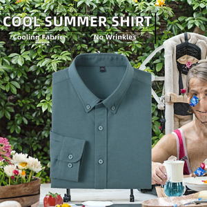 Men's Summer Casual Long Sleeve Dress Shirts Cooling Tech Breathable Fabric Wrinkle-Free Mandarin Collar Business Everyday Use - Product Image 2