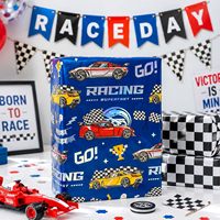 Papier d'emballage holographique personnalisé pour voiture de course, papier cadeau d'anniversaire à damier pour garçons, personnalisable, pour supercar
