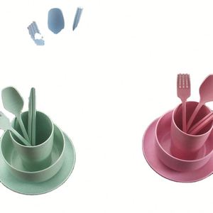 Nouvel ensemble de vaisselle écologique incassable Sinoge Design 28 pièces en paille de blé : couverts, tasses, bols et assiettes - Product Image 2