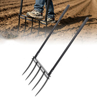 Fourche de jardin détachable JH-Mech pour ameublir la terre, noire, avec une barre transversale renforcée et 5 dents acérées, fourche large en acier pour jardin