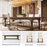 Ensemble de table à manger extensible moderne en bois massif et tissu avec 7 chaises, durable et écologique pour la maison et l'hôtellerie