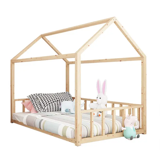 أثاث غرفة نوم مبتكر للأطفال على شكل منزل أرضية خشبية