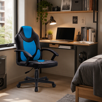 Chaise de jeu moderne en cuir PU bicolore avec accoudoirs incurvés fixes, réglage de hauteur de 12 cm, pour bureau à domicile, étude ou étudiant