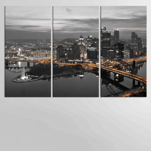 Pittsburgh Night View Printed <b>Canvas</b>: Urban Elegance <b>Wall</b> <b>Art</b>,SET OF 3 <b>CANVAS</b> - Product Image 2