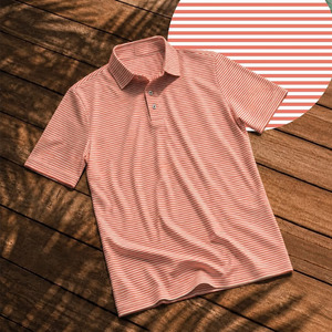 Chemises de golf pour hommes OEM, rayées orange et blanches, extensibles dans 4 directions, évacuant l'humidité, vêtements de golf performants pour le sport de golf en plein air - Product Image 1