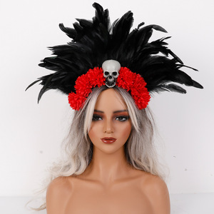 Diadema de Plumas con Calavera Personalizada para el Día de Muertos, Diadema Gótica para Halloween, Carnaval, Festival, Disfraz de Mascarada - Product Image 3