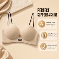 Bra Wanita S Intimates Push Up Bra Kain Tenun Berkilau Glitter Deep V Plunge Super Push-Up Tanpa Celah Cup 3 Warna