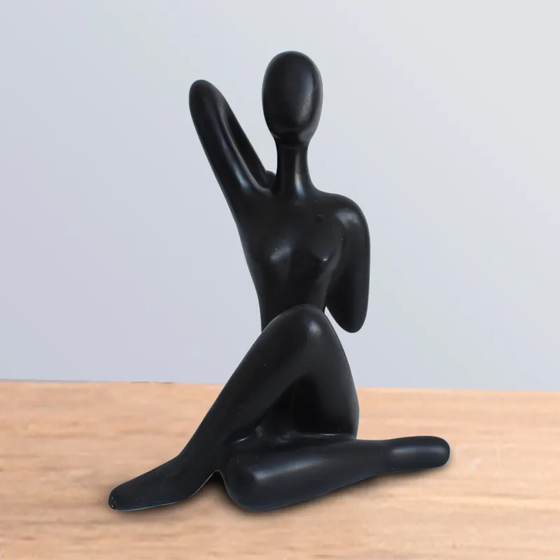 Soyut sanat Yoga pozlar siyah reçine heykeller porselen Yoga bayan figürü heykeli ev stüdyosu dekor süsleme
