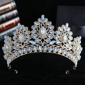 QS <span class=keywords><strong>Couronne</strong></span> de <span class=keywords><strong>princesse</strong></span> de luxe transfrontalière ornée de feuilles et de strass, idéale pour mariages, concours de beauté et reines - Product Image 4