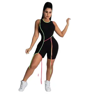 ruban retour barboteuse Suppliers-Shorts de Fitness à rubans pour femmes, combinaison décontractée, tenue de ville,
