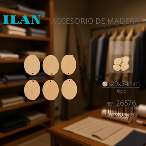 Accessorio ovale in legno ILAN 29x24mm 6 pezzi per etichette di abbigliamento - Product Image 2